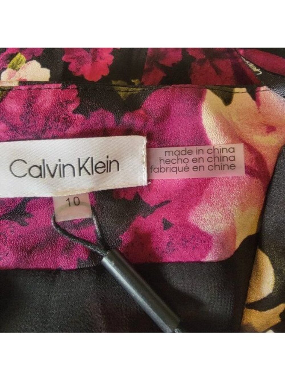 ✨Calvin Klein Size 10 Women's Midi Skirt Faux Wrap Floral Black Pink A-Line New✨ - Picture 7 of 8